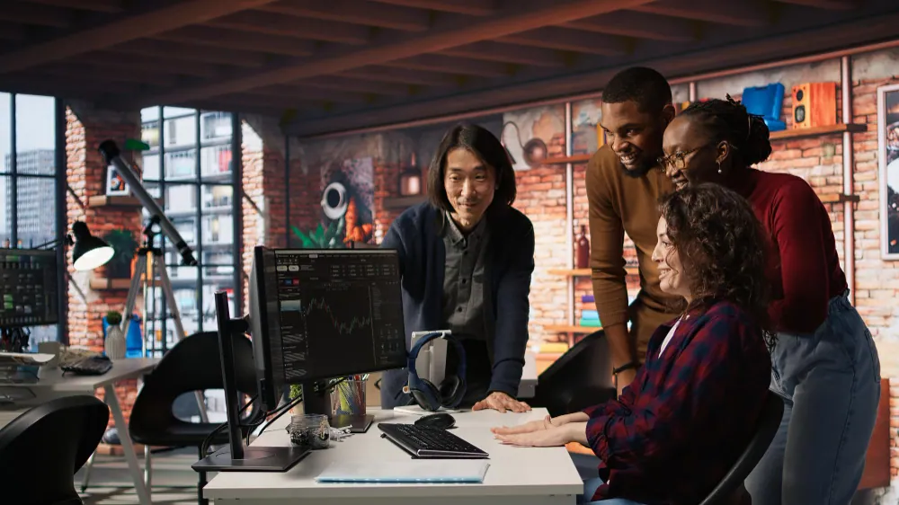 Team of developers working on custom software solutions for businesses